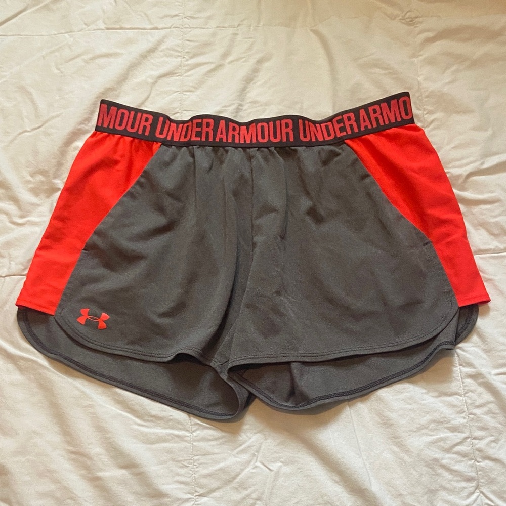 Under Armour Women's Athletic Shorts in Red and Gray